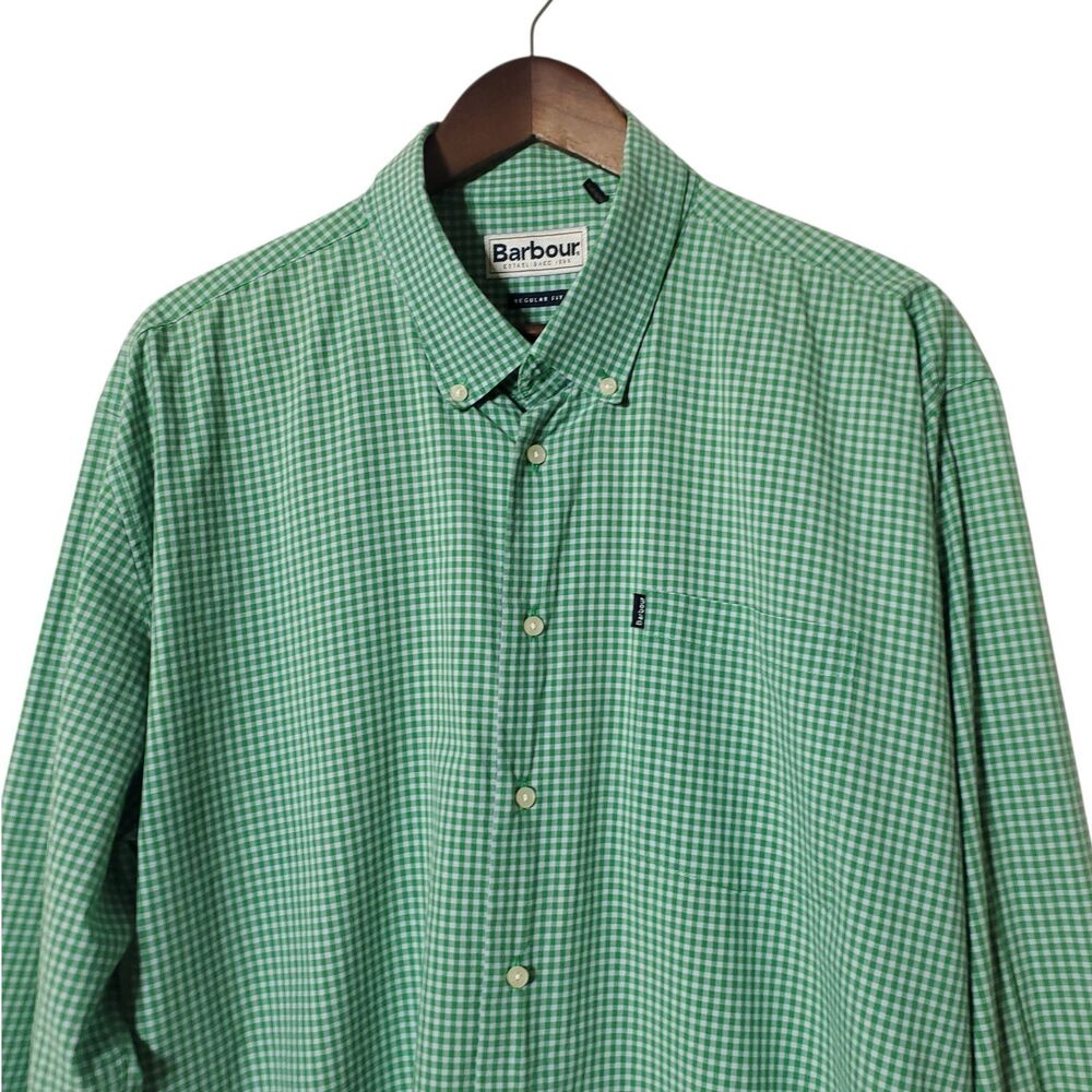 Barbour Shirt 3XL Regular Fit Green Country Outdoor Cotton Check Button Up Mens - Picture 3 of 13